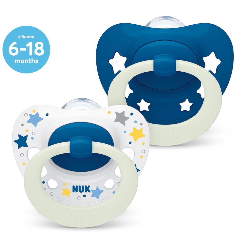 Nuk Signature Night Soother 2 Pack Blue Size 2