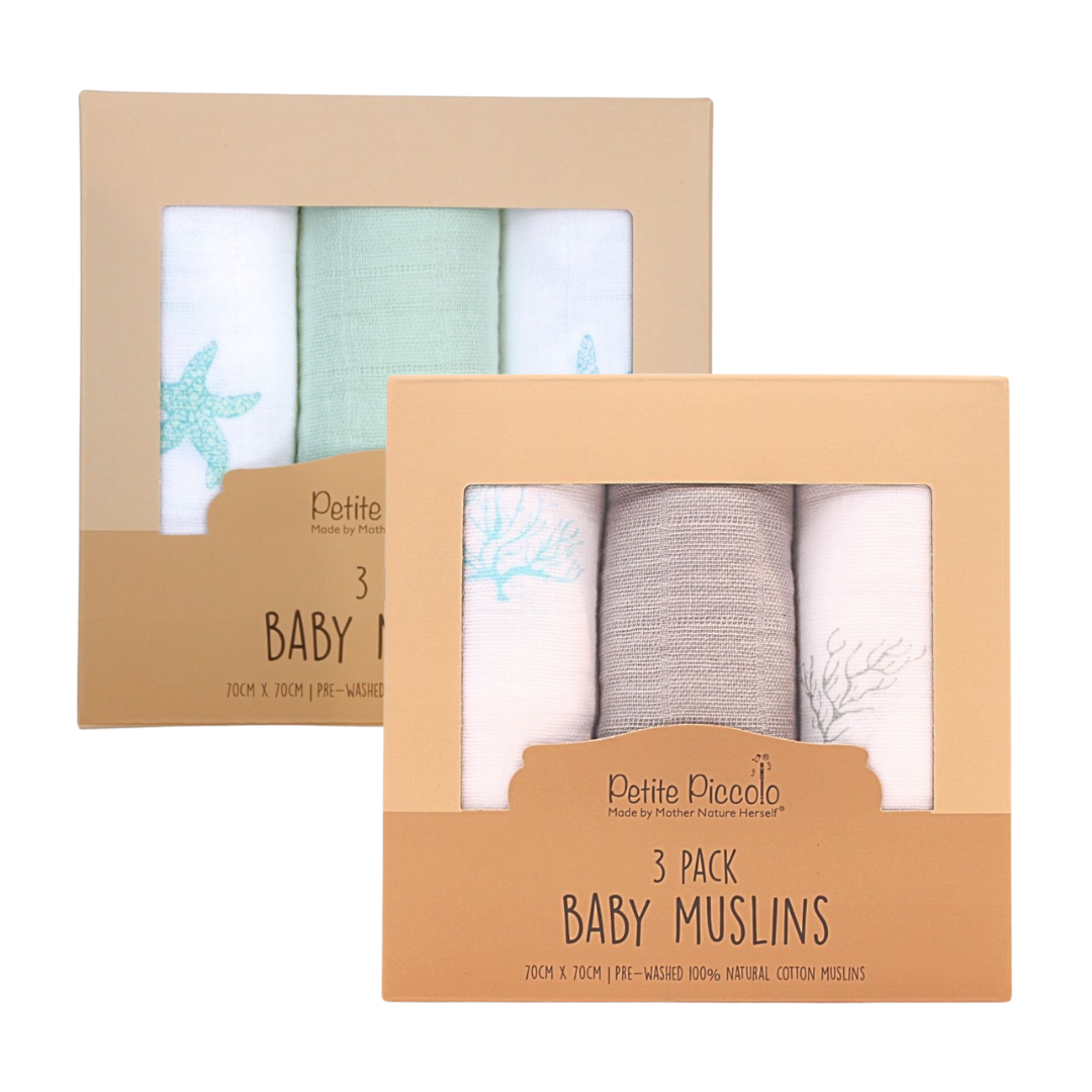 Petite Piccolo Muslin Cloths 3 Pack