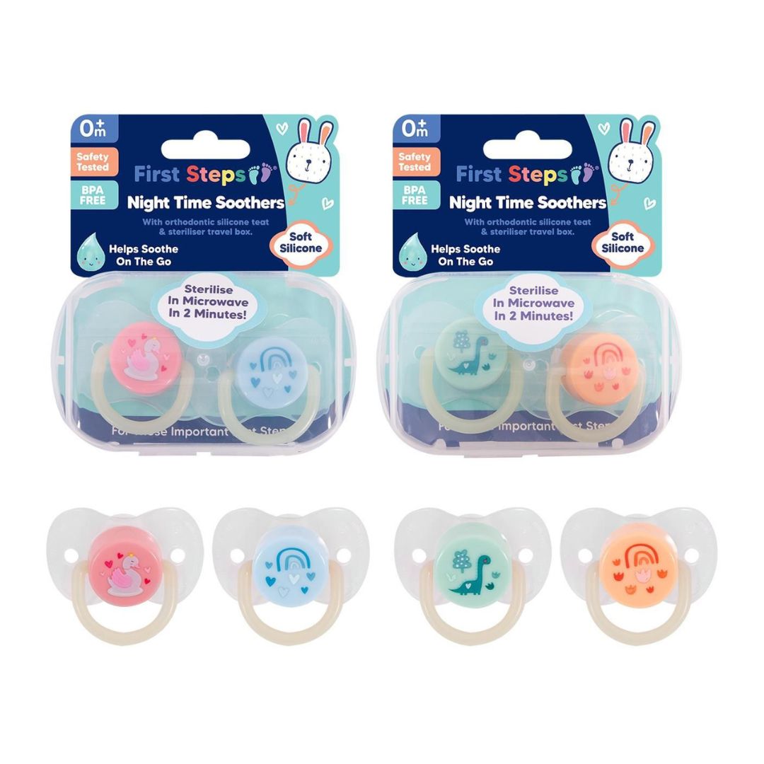 First Steps Night Soother + Sterilisation Box - Pack of 2