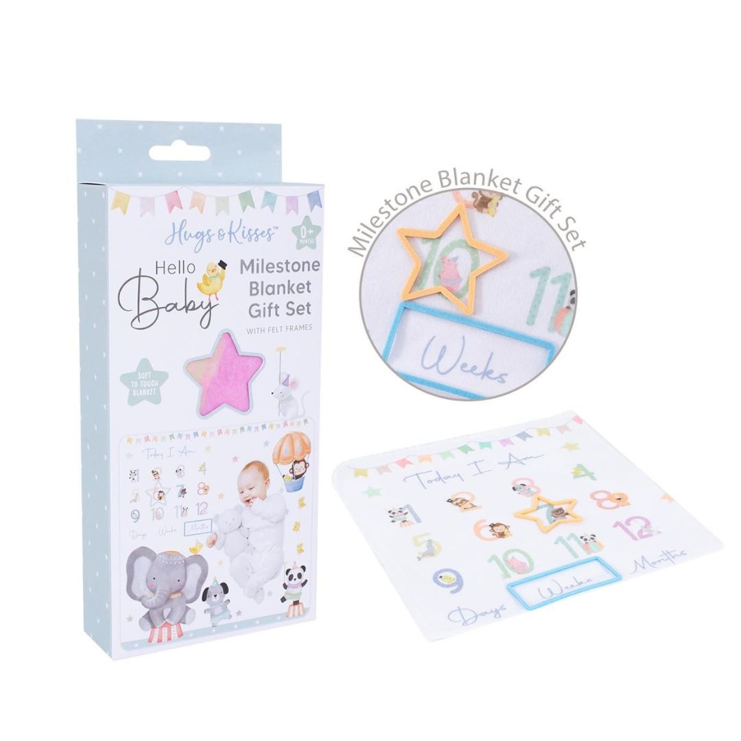 First Steps Hugs & Kisses Hello Baby Age Milestone Blanket