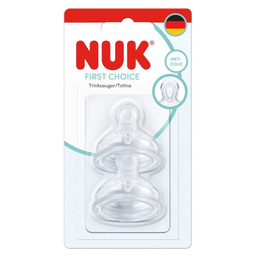 NUK First Choice Baby Bottle Teats | Anti Colic Feeding Bottle Teats | Silicone | Small | 2 Count