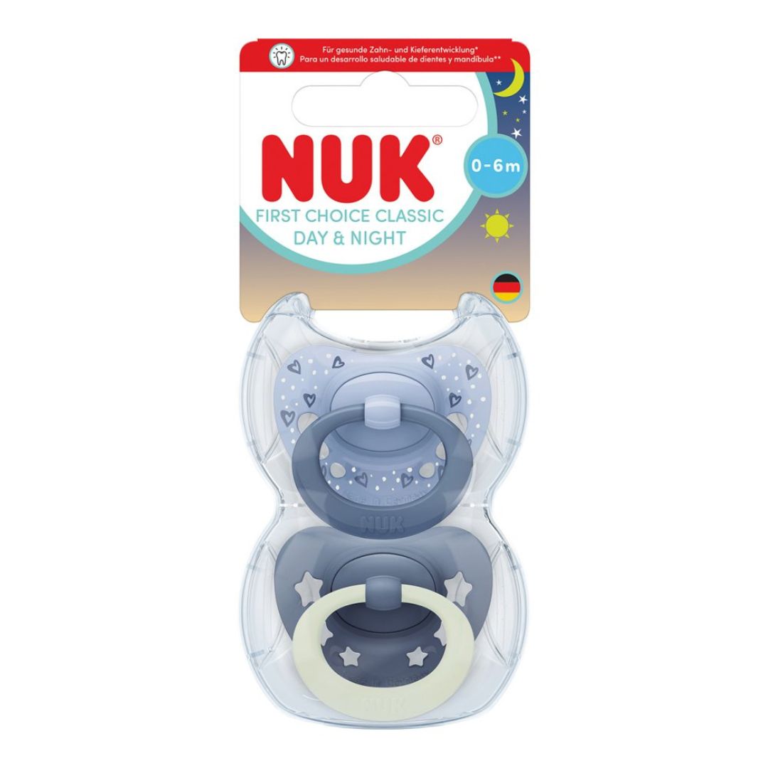 NUK First Choice Classic Night Baby Dummies 0–6 Months –(2 Pack)