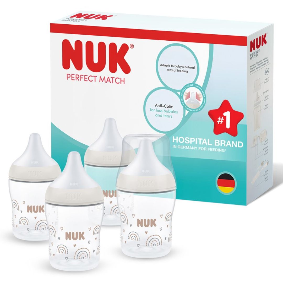NUK Perfect Match Baby Bottle Set | 0+ Months | 4 x 150ml Anti-Colic Bottles